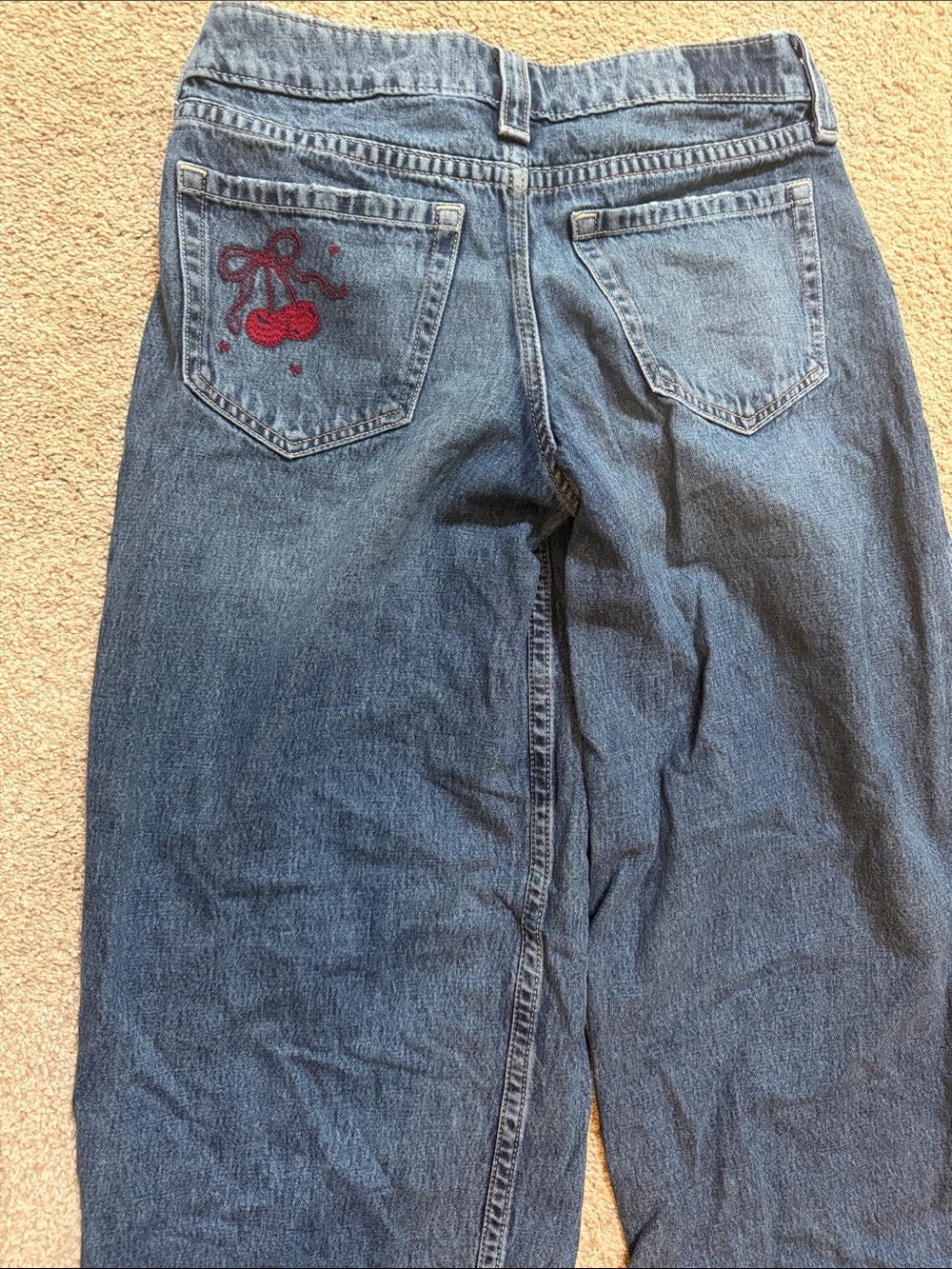 Hollister Super Low Rise Super Baggy Jeans with Red Cherry Embroidery